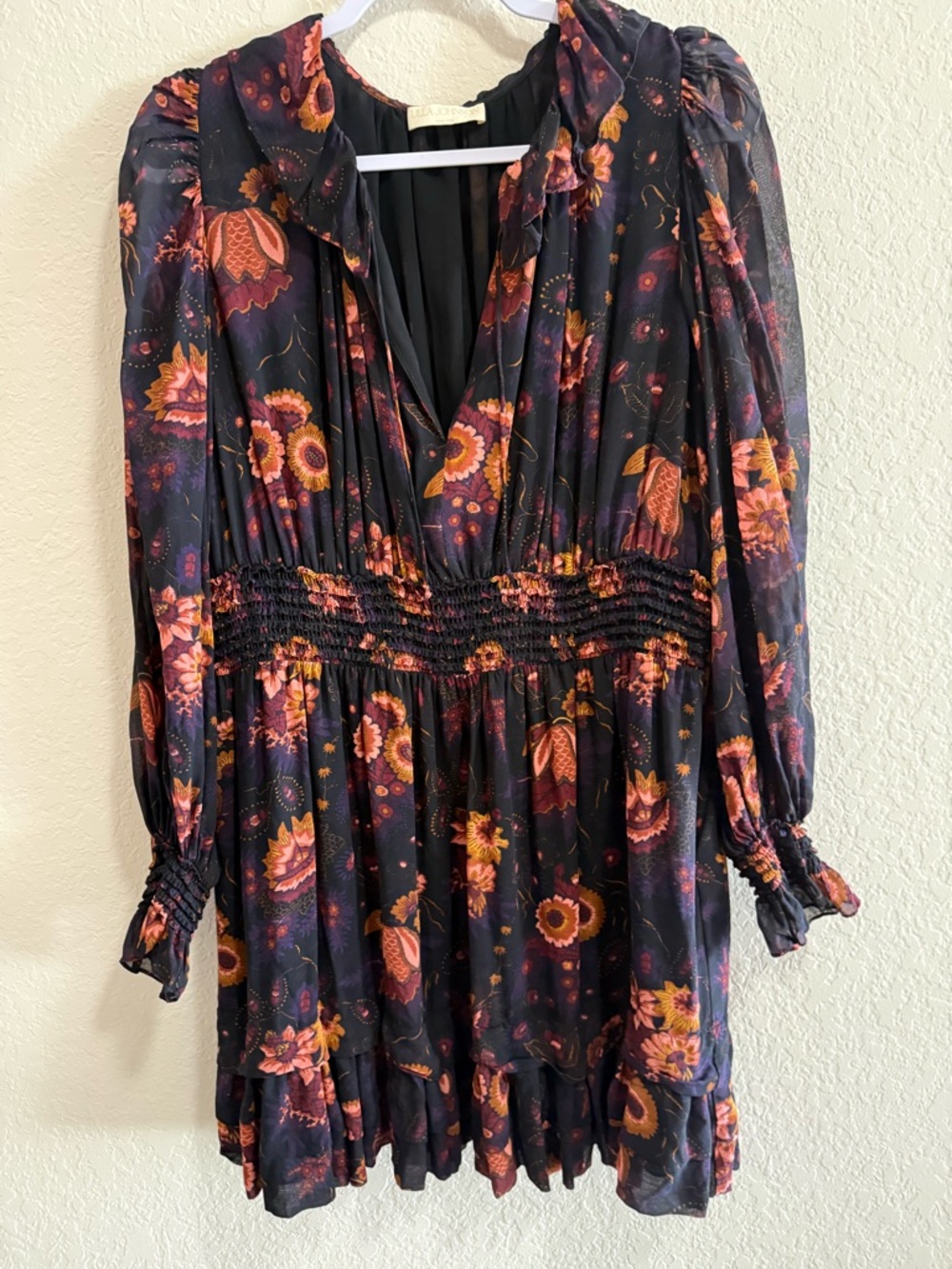 Ulla Johnson Adara Floral Silk Dress Ruffled Print, Size 16 Mini Dress Chiffon